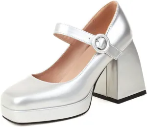 Women Ankle Strap Mary Janes Platform Dress Shoes Chunky Block High Heel Classic Uniform Gothic Pumps