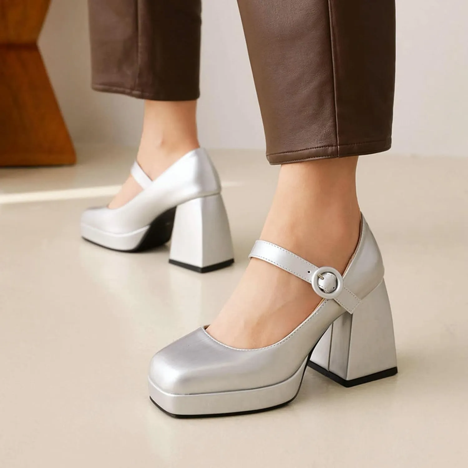 Women Ankle Strap Mary Janes Platform Dress Shoes Chunky Block High Heel Classic Uniform Gothic Pumps
