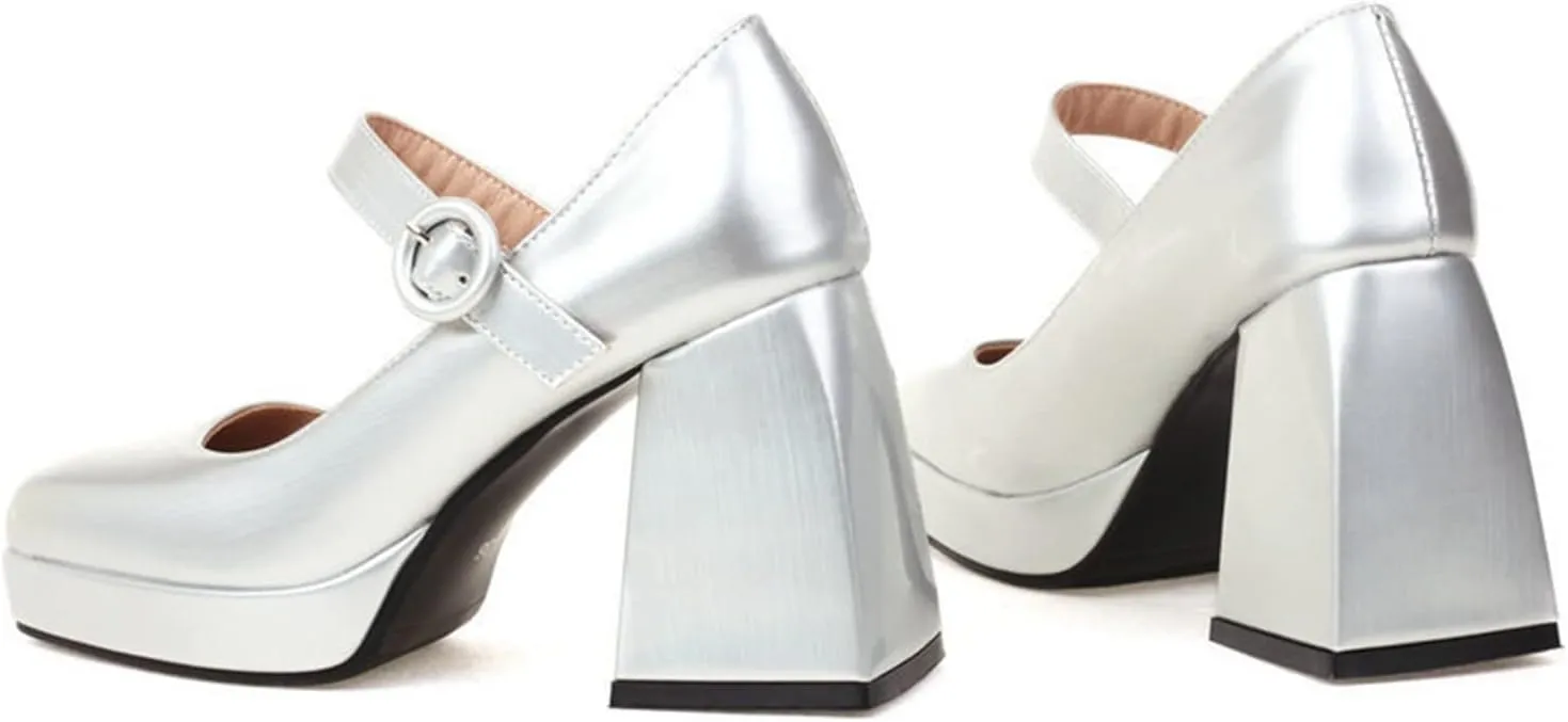 Women Ankle Strap Mary Janes Platform Dress Shoes Chunky Block High Heel Classic Uniform Gothic Pumps