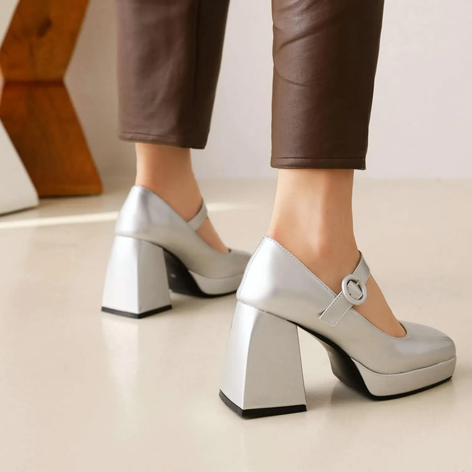 Women Ankle Strap Mary Janes Platform Dress Shoes Chunky Block High Heel Classic Uniform Gothic Pumps