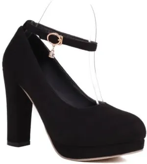 Women Ankle Strap Platform Pumps Round Toe Chunky High Heels for Office