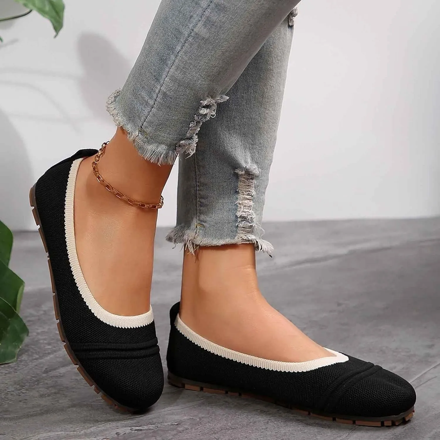 Women Casual Shoes Slip On Round Toe Comfortable Flat Ballet for Walking Work Dressy Everyday Wear