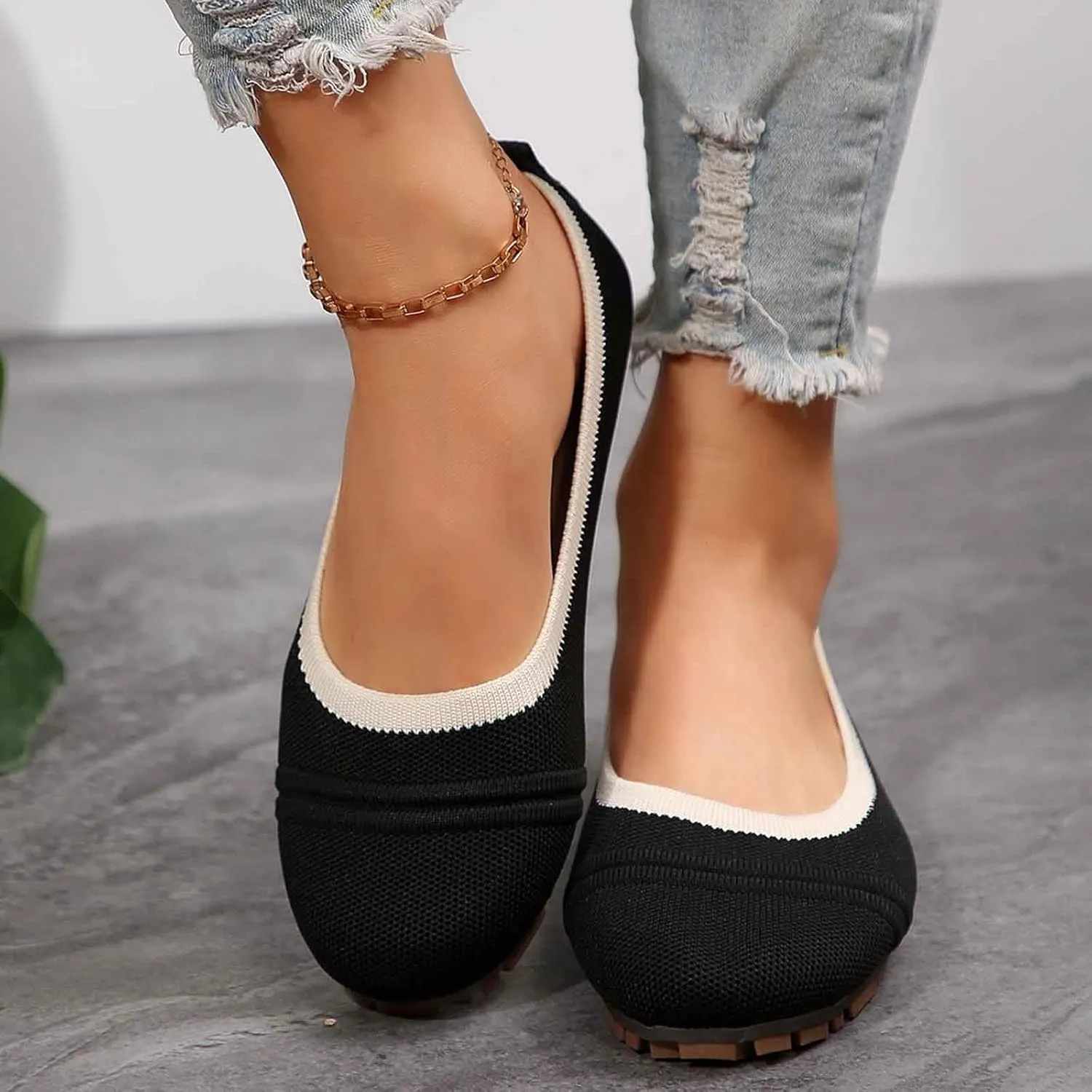 Women Casual Shoes Slip On Round Toe Comfortable Flat Ballet for Walking Work Dressy Everyday Wear