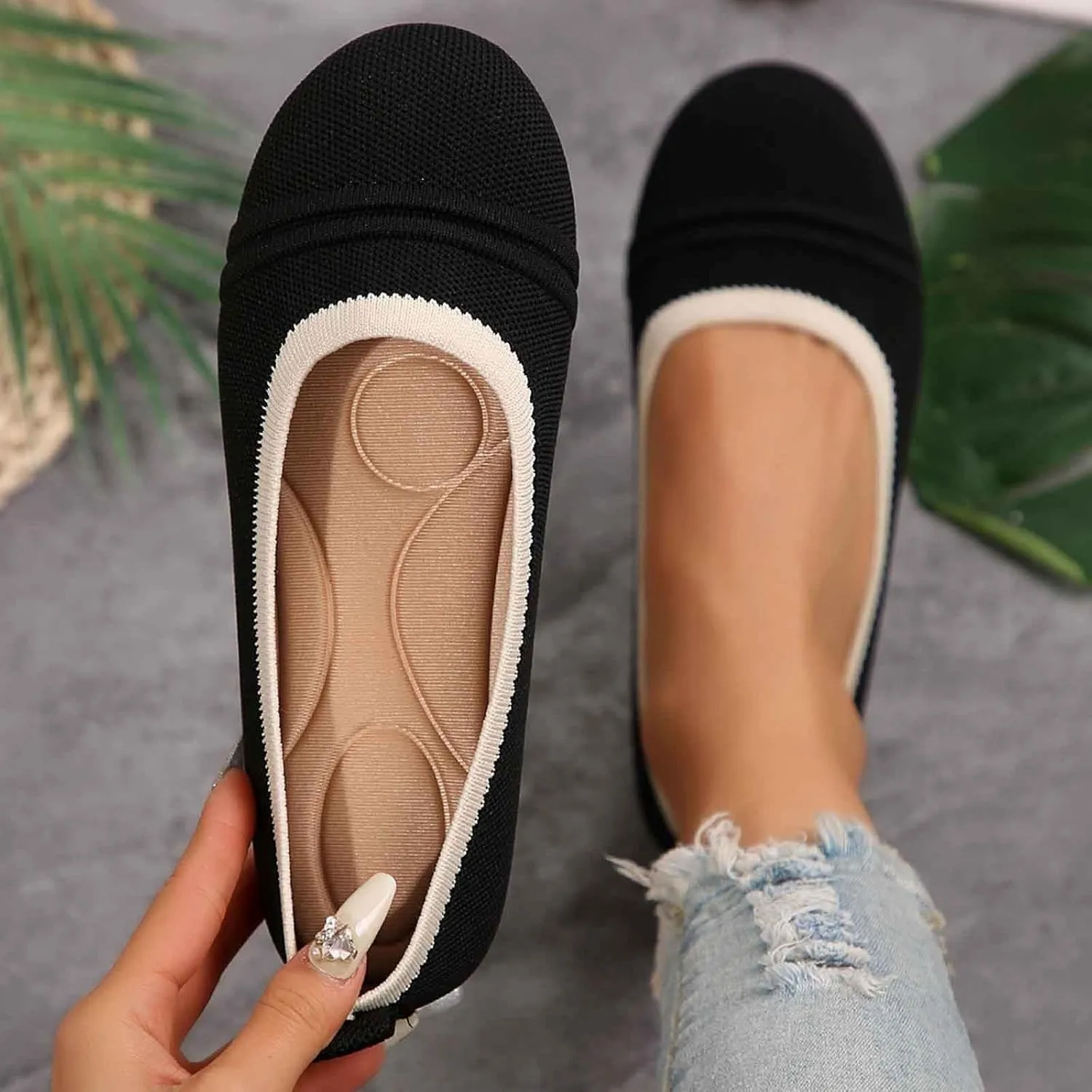 Women Casual Shoes Slip On Round Toe Comfortable Flat Ballet for Walking Work Dressy Everyday Wear
