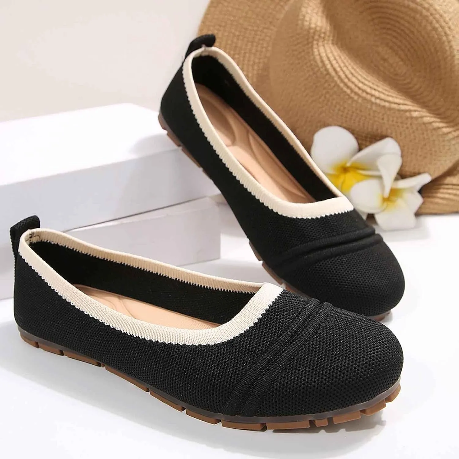 Women Casual Shoes Slip On Round Toe Comfortable Flat Ballet for Walking Work Dressy Everyday Wear