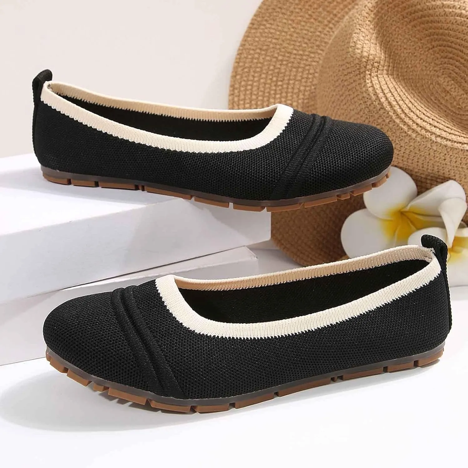 Women Casual Shoes Slip On Round Toe Comfortable Flat Ballet for Walking Work Dressy Everyday Wear