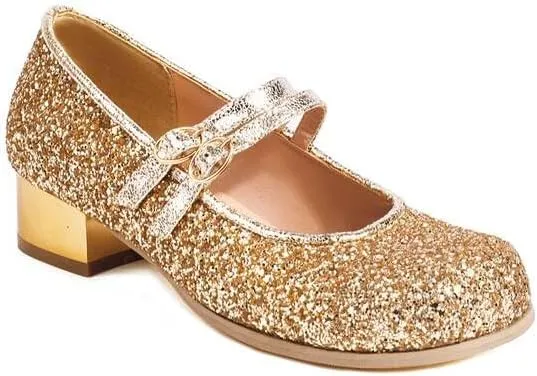 Women Exquisite Mary Jane Pumps Low Block Heels with Bling Sequins