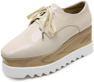 Women Fashion Comfort Pumps High Heel Shoes Square Toe Lace-up Office Dress Platform Wedge Shoes