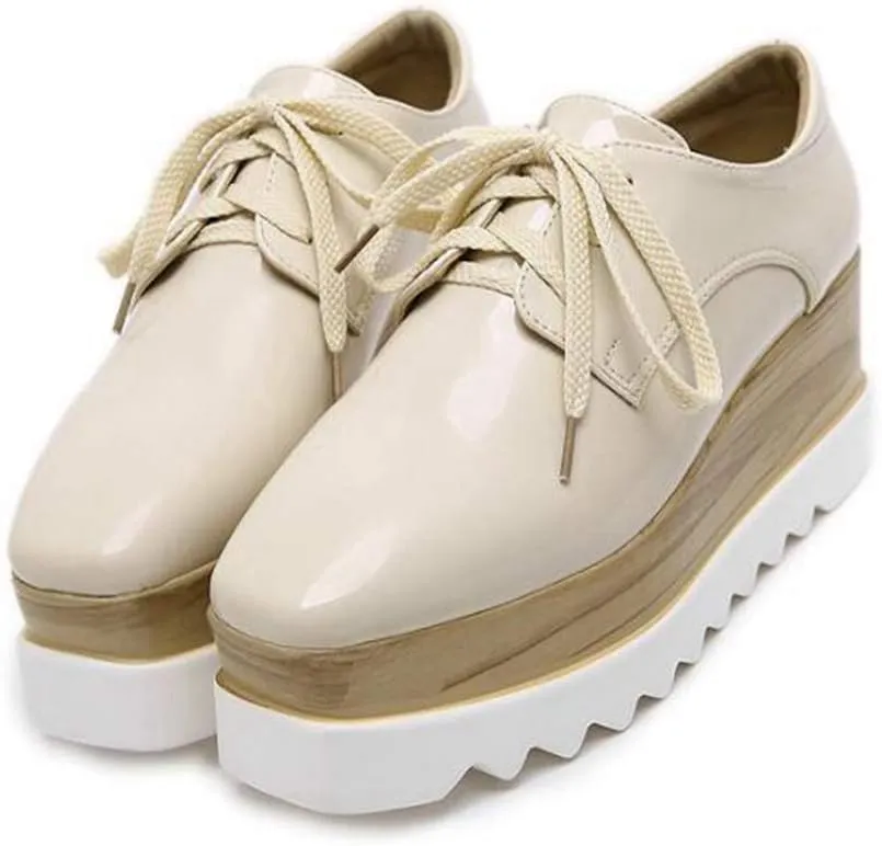 Women Fashion Comfort Pumps High Heel Shoes Square Toe Lace-up Office Dress Platform Wedge Shoes
