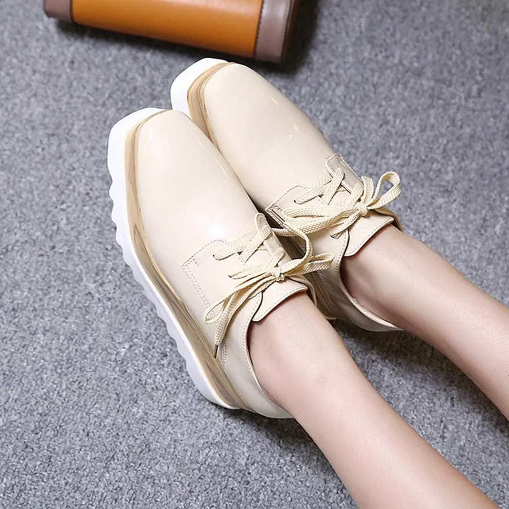 Women Fashion Comfort Pumps High Heel Shoes Square Toe Lace-up Office Dress Platform Wedge Shoes