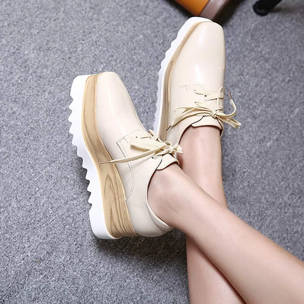 Women Fashion Comfort Pumps High Heel Shoes Square Toe Lace-up Office Dress Platform Wedge Shoes