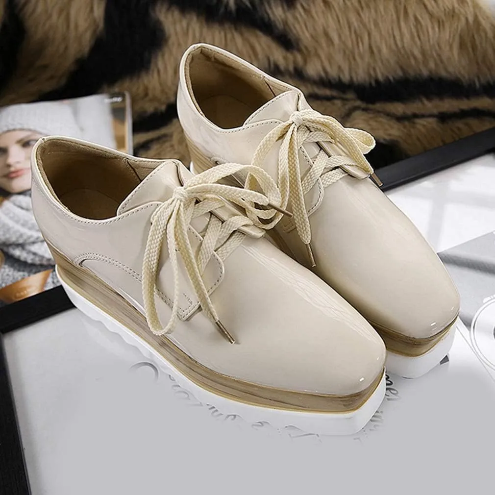 Women Fashion Comfort Pumps High Heel Shoes Square Toe Lace-up Office Dress Platform Wedge Shoes