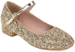 Women Mary Jane Pumps Round Toe Low Block Heels with Bling Sequins