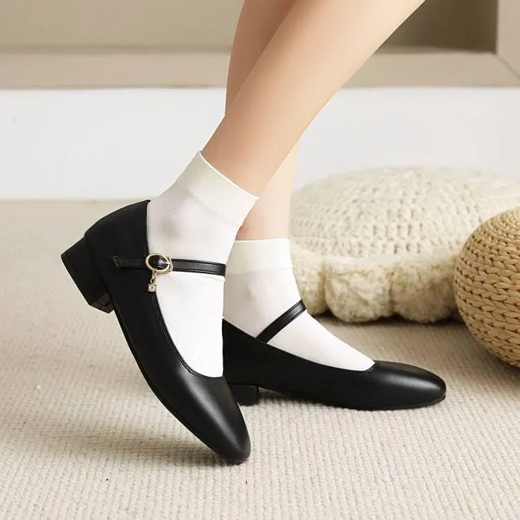 Women Mary Jane Pumps Square Toe Low Block Heels for Office College
