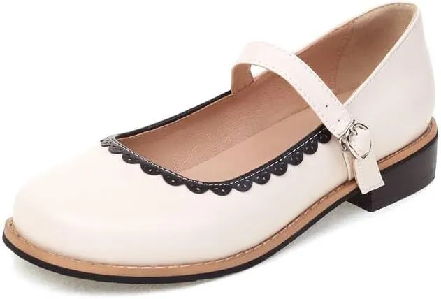 Women Mary Jane Pumps Square Toe Low Block Heels with Belt Buckles
