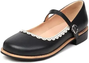Women Mary Jane Pumps Square Toe Low Block Heels with Belt Buckles