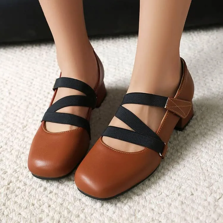 Women Mary Jane Pumps Square Toe Low Block Heels
