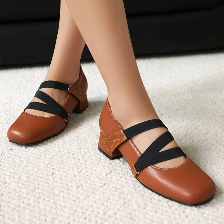 Women Mary Jane Pumps Square Toe Low Block Heels
