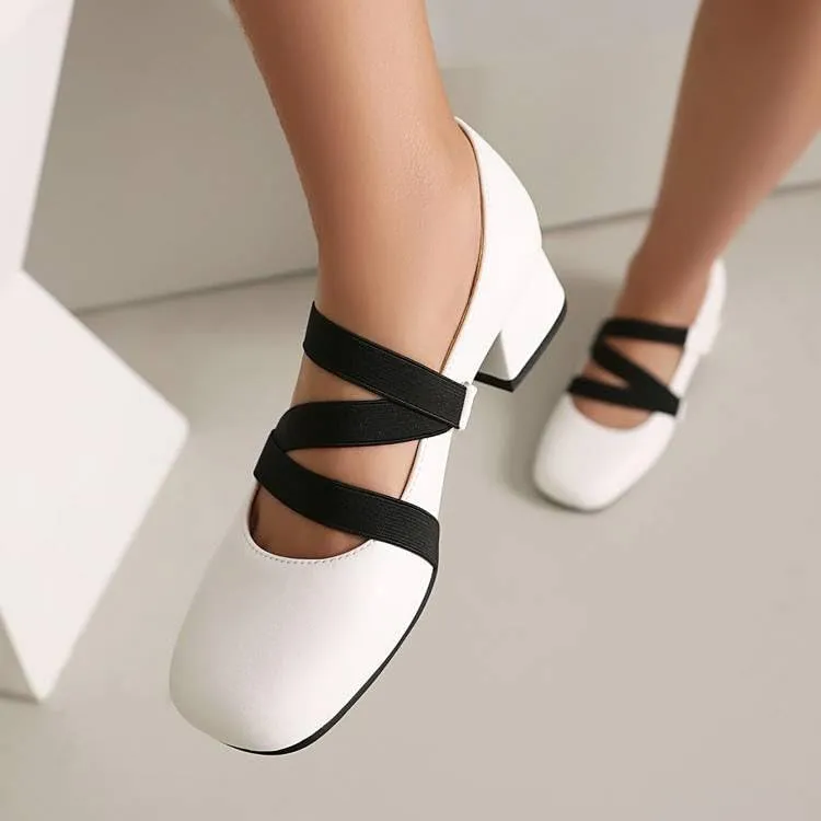 Women Mary Jane Pumps Square Toe Low Block Heels