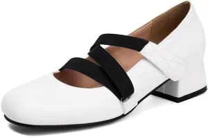 Women Mary Jane Pumps Square Toe Low Block Heels