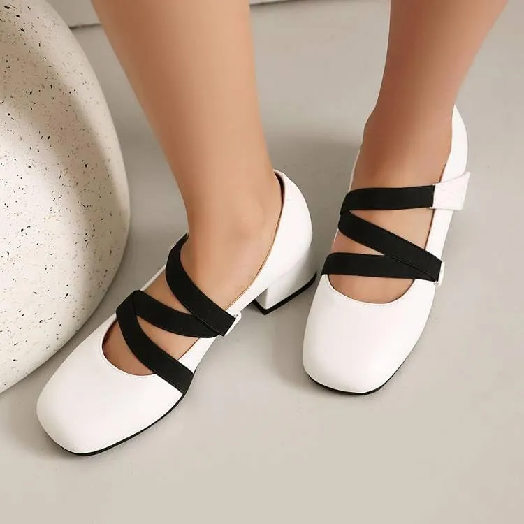 Women Mary Jane Pumps Square Toe Low Block Heels