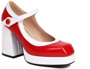Women Platform Mary Jane Pumps Shoes Square Toe Chunky High Heels Mixed Colors