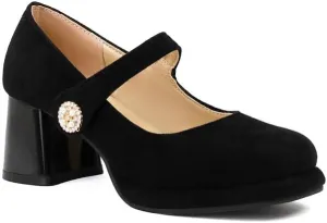 Women Platform Mary Jane Pumps Shoes Square Toe Chunky High Heels with Rhinestones