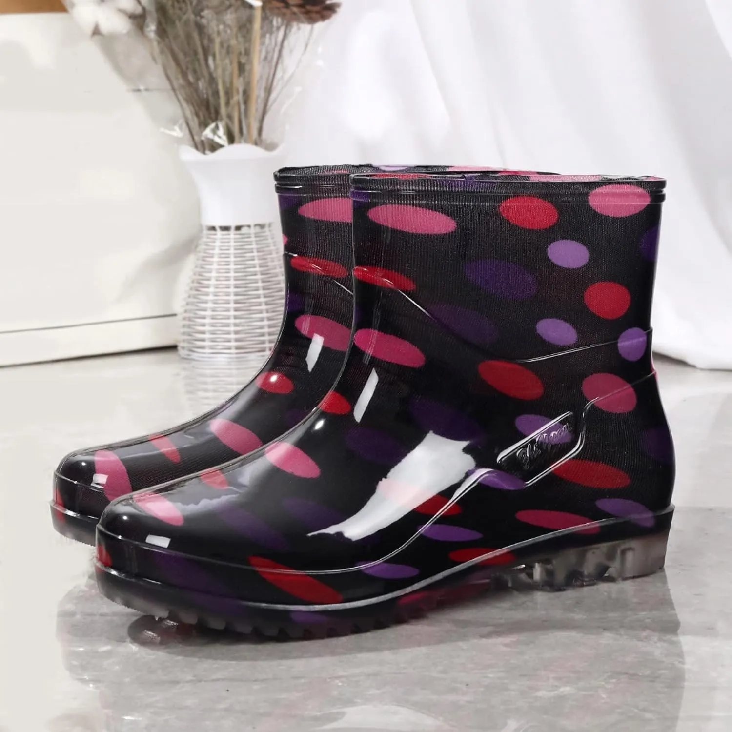 Women Rain Boots Wide Calf Comfort Lightweight Waterproof Fall Women's Ankle Rain Boots Slip On Garden Outdoor Shoes