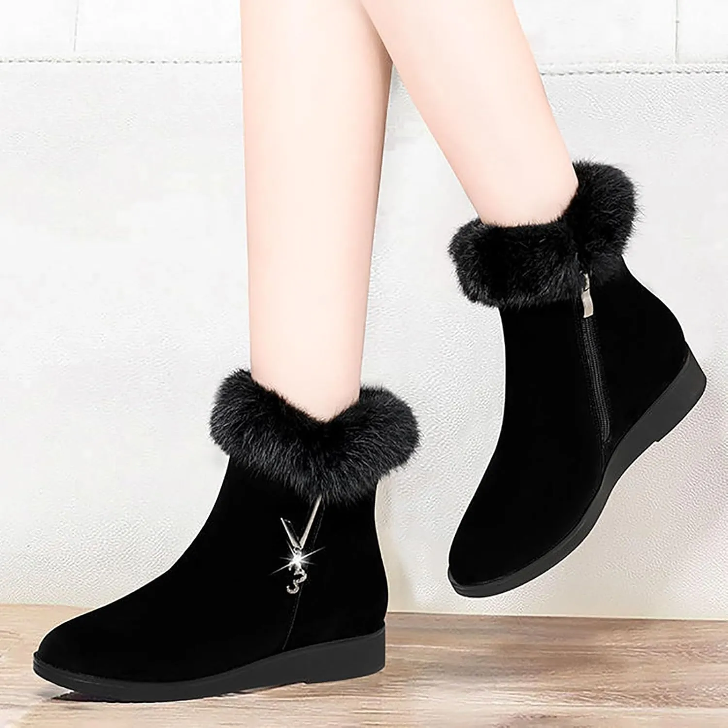 Women Snow Boots Waterproof Anti-slip Winter Boots Classic Fuzzy Fur Booties Lightweight Slip on Ankle Boots Comfortable Winter Shoes Trekking Shoes