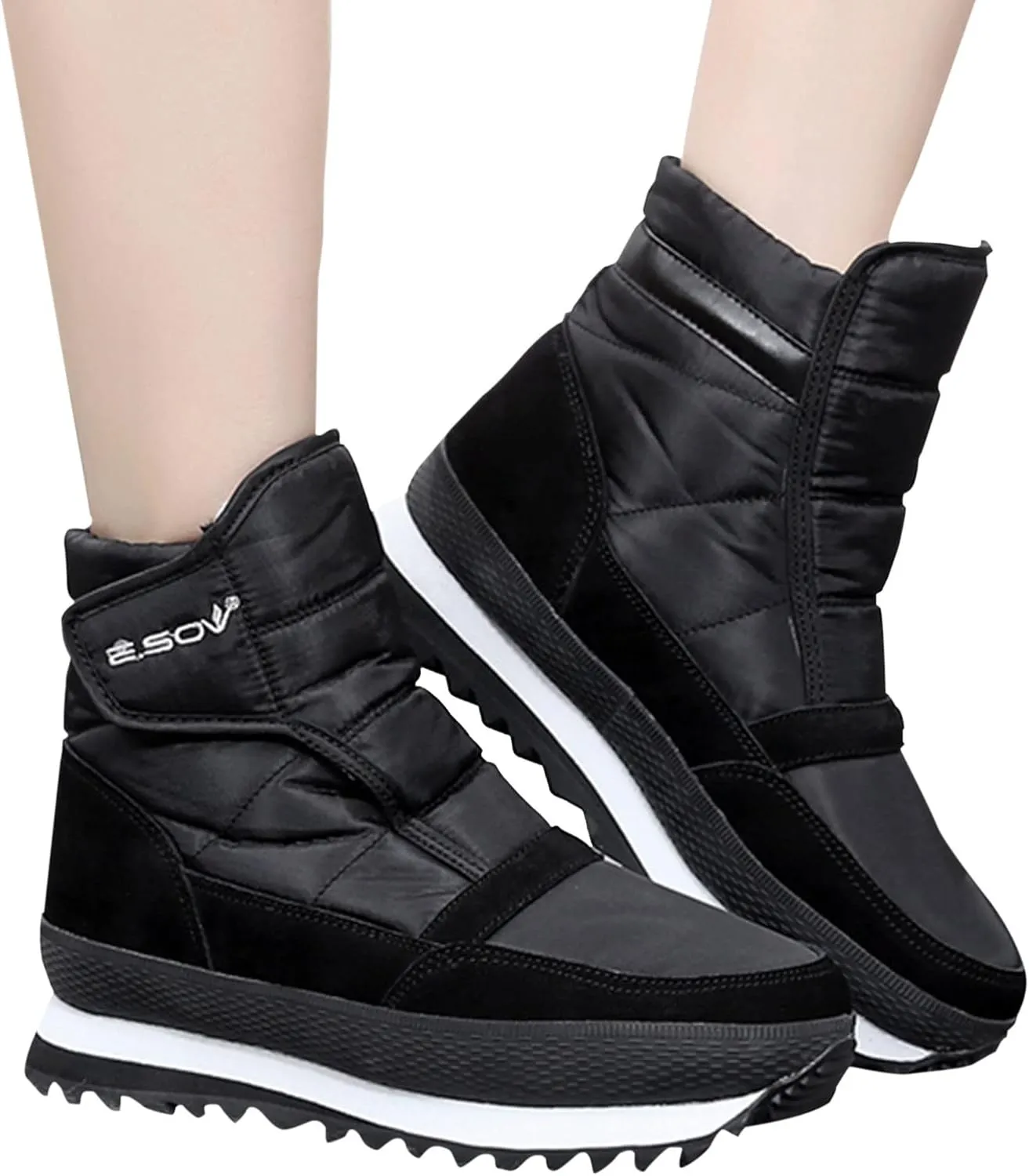 Women Snow Boots Waterproof Winter Boots Anti-slip Fuzzy Fur Booties Cold Weather Lace Up Ankle Boots Thickening Winter Shoes Walking Hiking Booties