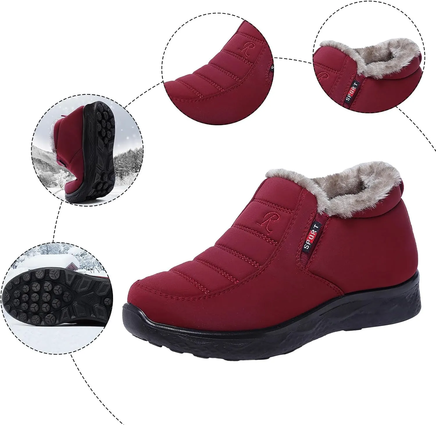 Women Snow Boots Waterproof Winter Boots Non Slip Fully Fur Booties Casual Slip on Ankle Boots Thickening Winter Shoes Walking Hiking Booties