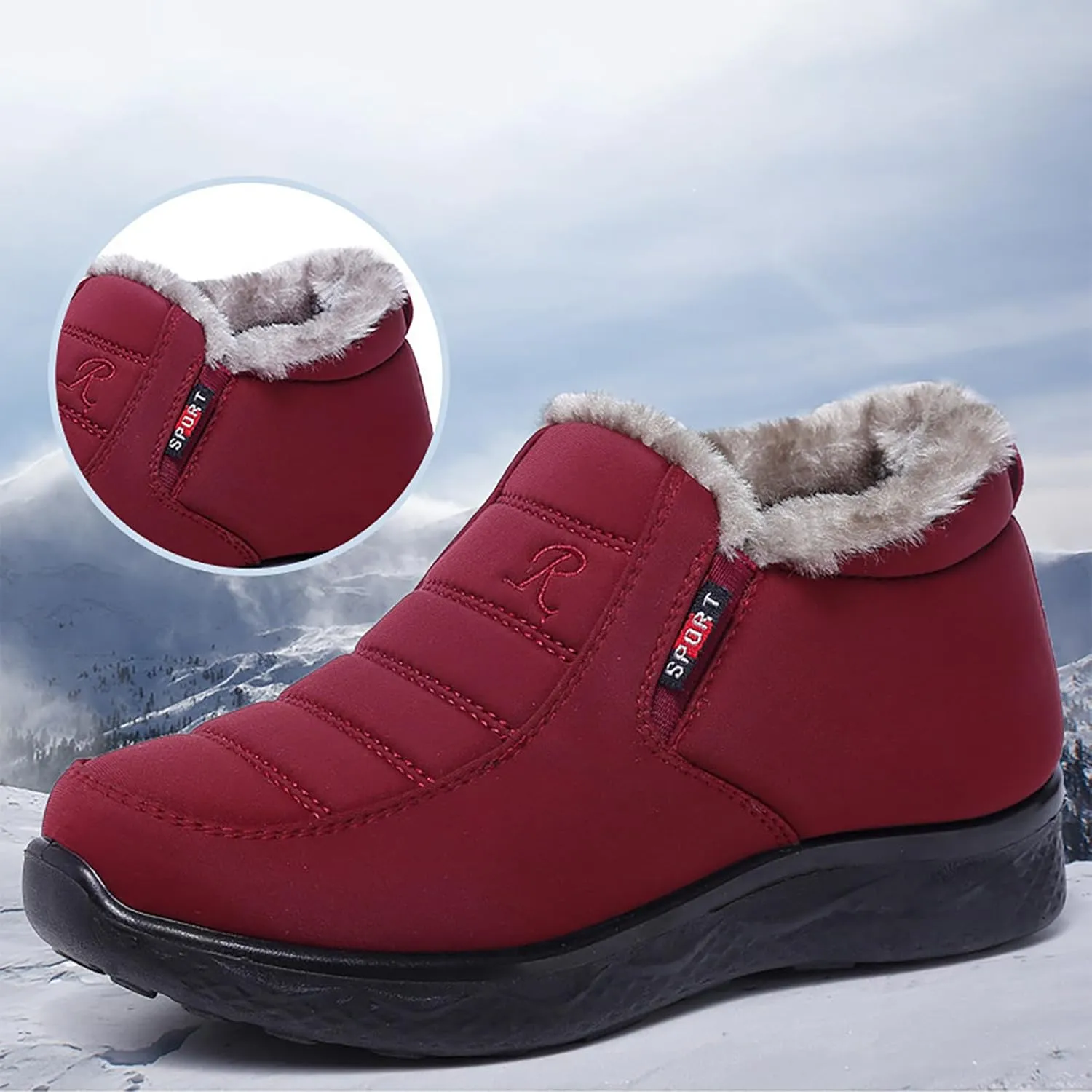 Women Snow Boots Waterproof Winter Boots Non Slip Fully Fur Booties Casual Slip on Ankle Boots Thickening Winter Shoes Walking Hiking Booties