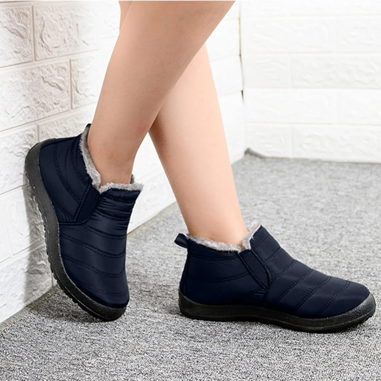 Women Snow Boots Waterproof Winter Boots Non Slip Fully Fur Booties Lightweight Slip on Ankle Boots Thickening Winter Shoes Walking Hiking Booties