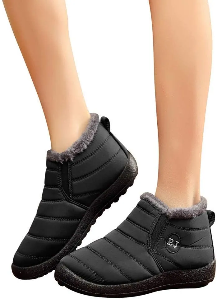 Women Snow Boots Waterproof Winter Boots Non Slip Fully Fur Booties Lightweight Slip on Ankle Boots Thickening Winter Shoes Walking Hiking Booties