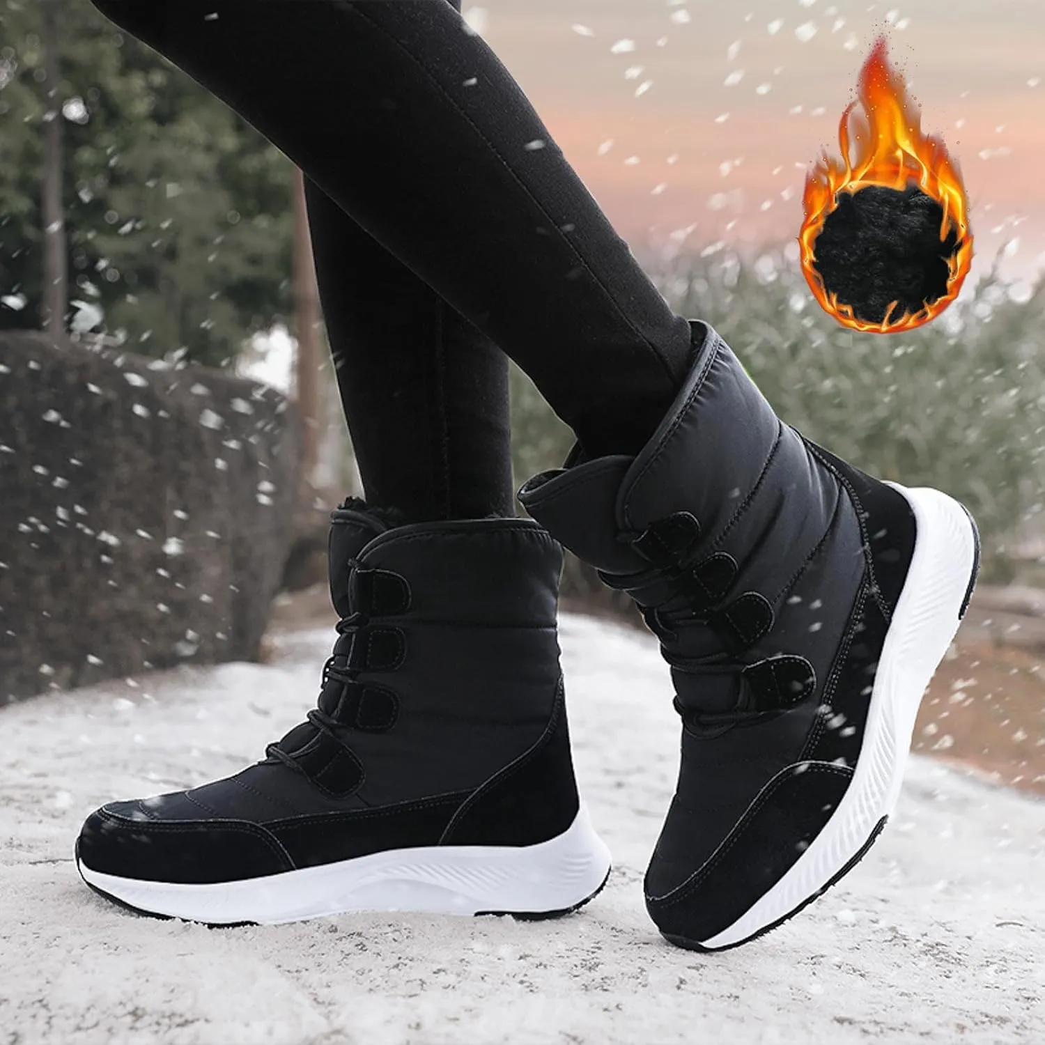 Women Snow Boots Waterproof Winter Boots Non Slip Fully Fur Booties Winter Warm Outdoor Ankle Boots Thickening Winter Shoes Walking Hiking Booties