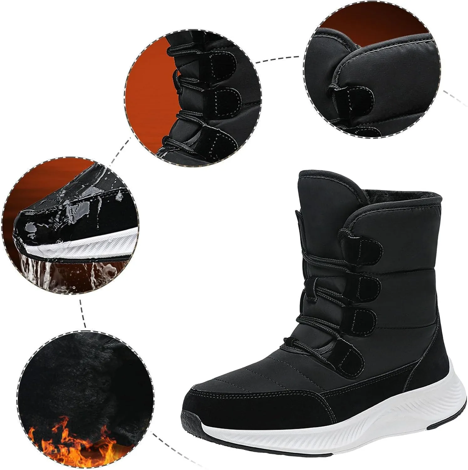 Women Snow Boots Waterproof Winter Boots Non Slip Fully Fur Booties Winter Warm Outdoor Ankle Boots Thickening Winter Shoes Walking Hiking Booties
