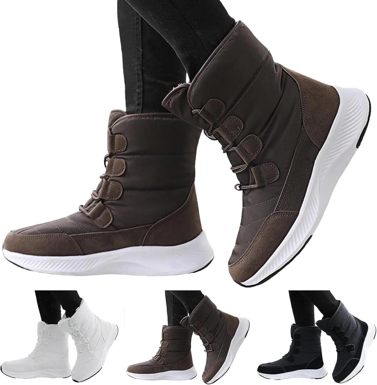 Women Snow Boots Waterproof Winter Boots Non Slip Fully Fur Booties Winter Warm Outdoor Ankle Boots Thickening Winter Shoes Walking Hiking Booties