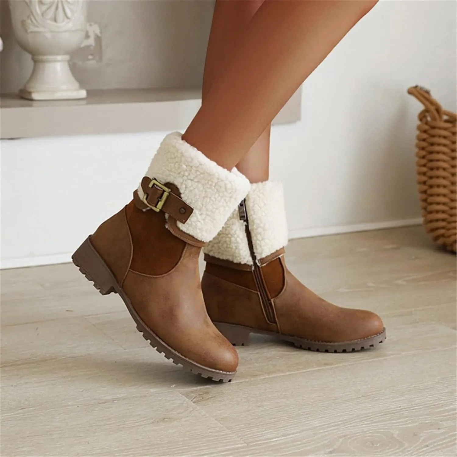 Women Snow Boots Waterproof Winter Boots Non Slip Warm Fur Booties Lightweight Slip on Ankle Boots Thickening Winter Shoes Walking Hiking Booties