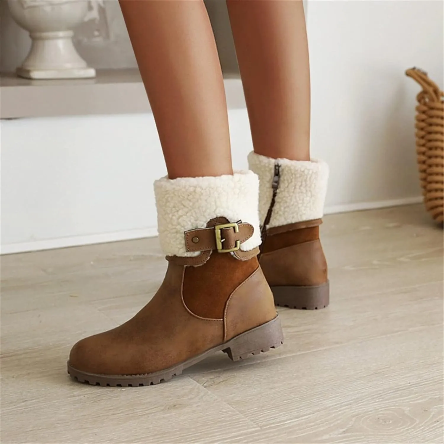 Women Snow Boots Waterproof Winter Boots Non Slip Warm Fur Booties Lightweight Slip on Ankle Boots Thickening Winter Shoes Walking Hiking Booties