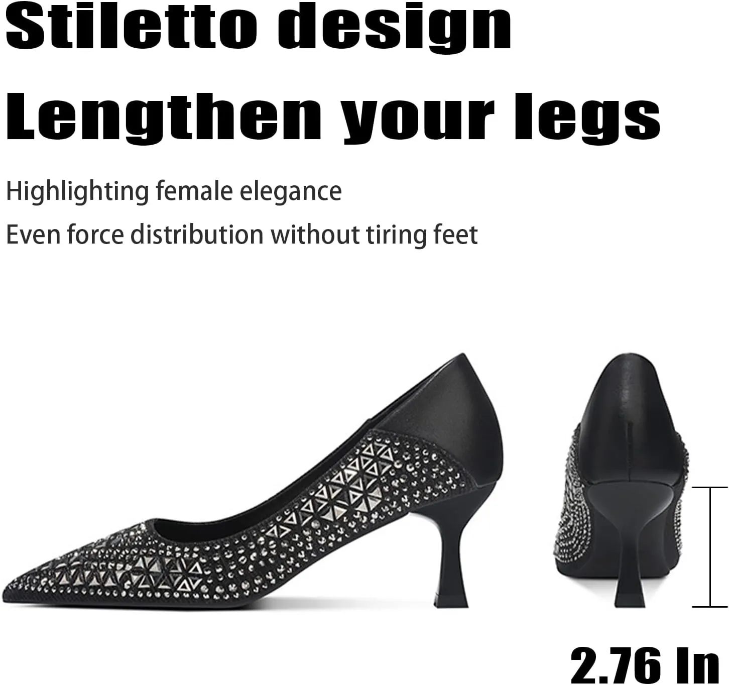 Women Sparkling Rhinestone Pointy Toe Mid Heel Pumps Fashion Closed Toe Slip On Comfort Kitten Heel Dress Shoes for Wedding Party Dating Office Work