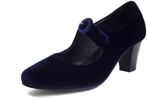 Women Vintage Mary Jane Pumps Satin Square Toe Chunky high Heels