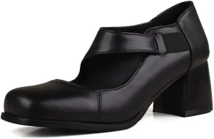 Women Vintage Mary Jane Pumps Square Toe Block Heels