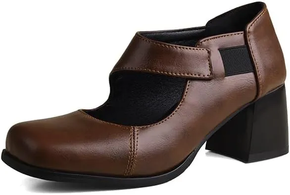 Women Vintage Mary Jane Pumps Square Toe Block Heels