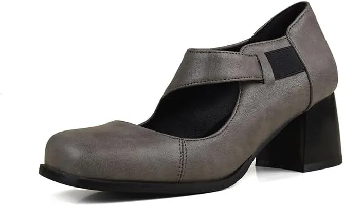 Women Vintage Mary Jane Pumps Square Toe Block Heels