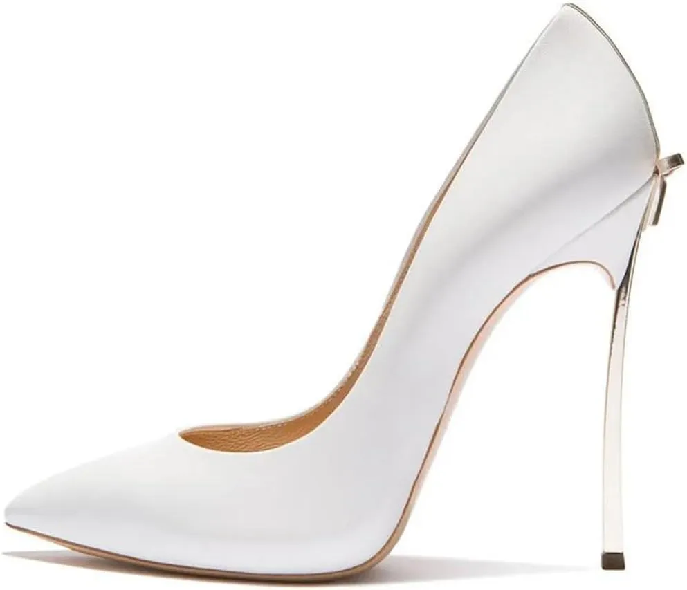 Women Wedding High Heels Bridal Shoes Bow Stiletto Pumps Thin Heels Super High Elegant Party Shoes Slip-On Pointed Toe