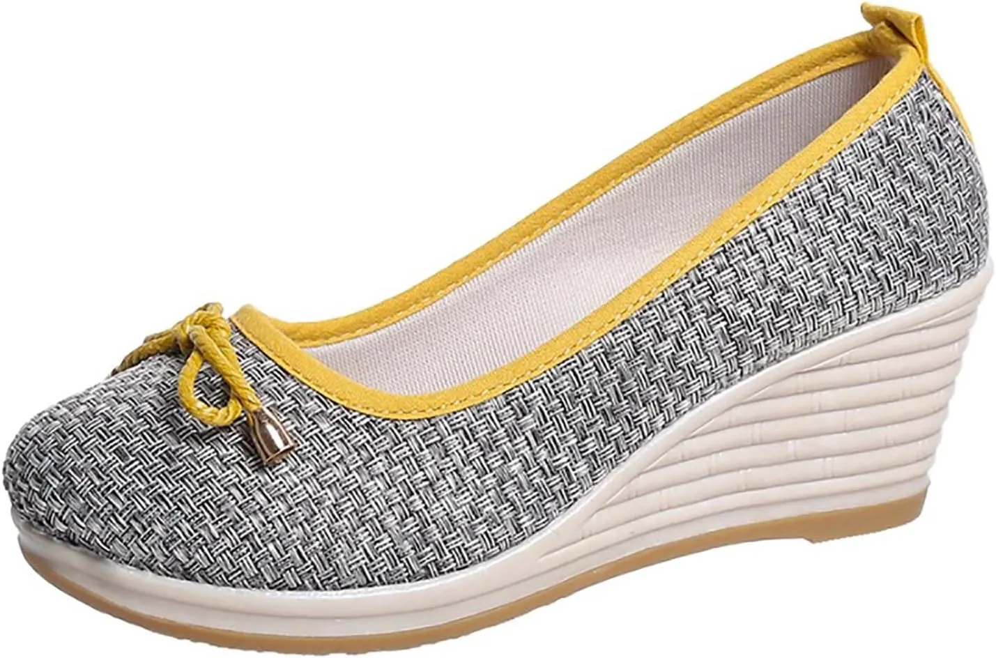 Women Wedge Pumps Closed Toe Low Heel Dress Shoes Slip On Wedges Shoes Casual Canvas for Women (Grey, 7)