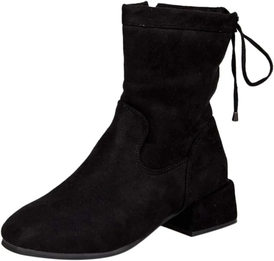 Women's Ankle Boots Ladies Rain Chelsea Shoes Casual Fashion Wild Lace-Up Flat Short Booties, Uniform Dress Shoes | Hiking Waterproof Desert Out Leather Cut Jeans (Black 39)