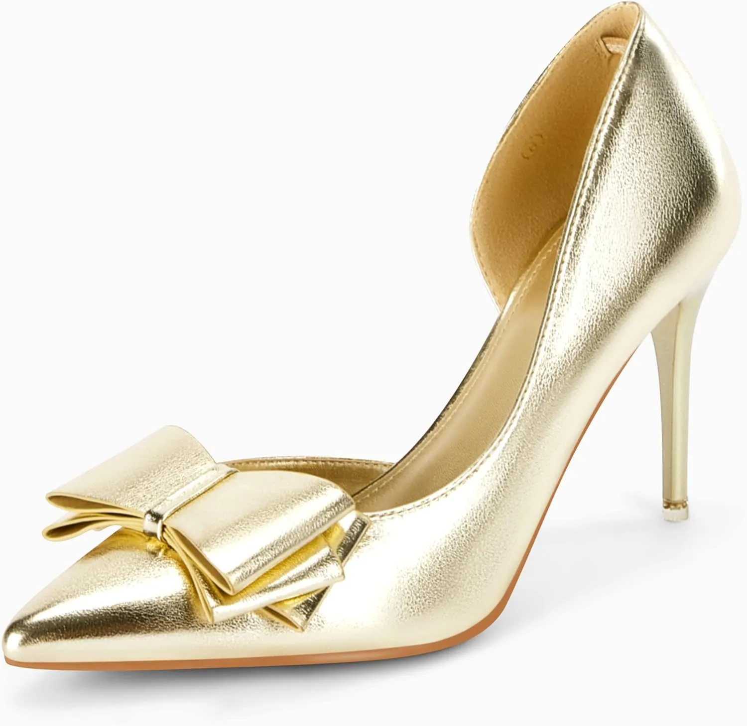 Womens Bow Heels Closed Pointed Toe Dress Shoes Stiletto Slip on Wedding Pumps