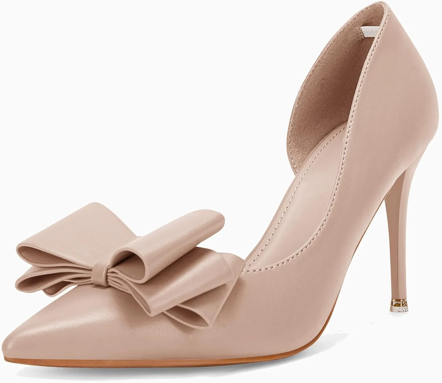 Womens Bow Heels Closed Pointed Toe Dress Shoes Stiletto Slip on Wedding Pumps