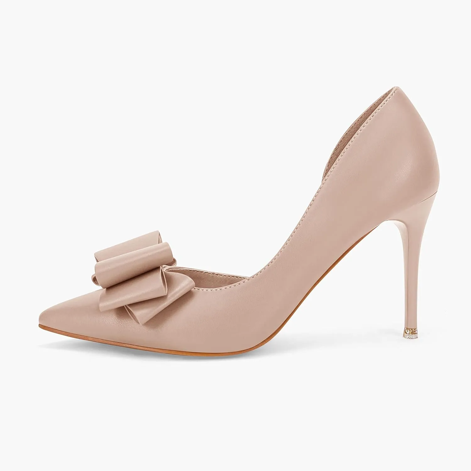 Womens Bow Heels Closed Pointed Toe Dress Shoes Stiletto Slip on Wedding Pumps